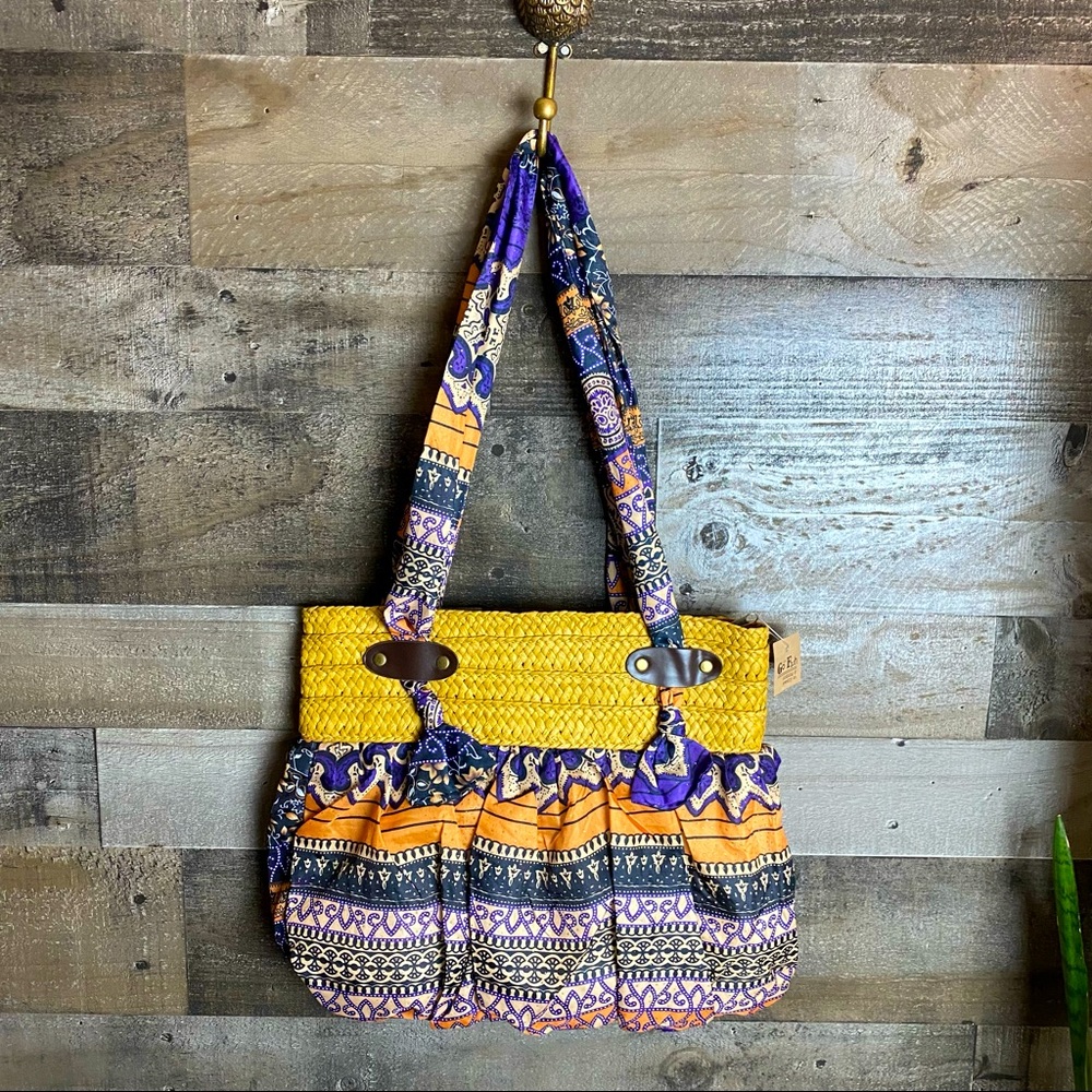 Go Fish silk and braided Raffia tote bag